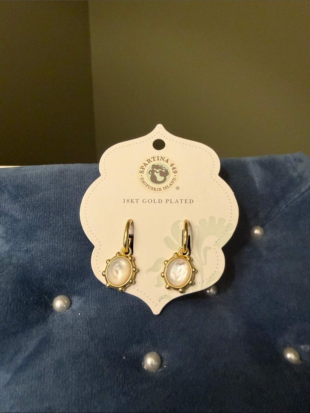 Spartina 449 NWT 18kt Gold-Plate Mercer House Drop Hoop Earrings Mother of Pearl